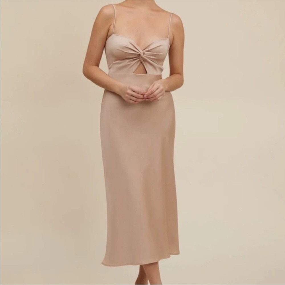 Park & Fifth Beige Aletta‎ Satin Bridesmaid Dress